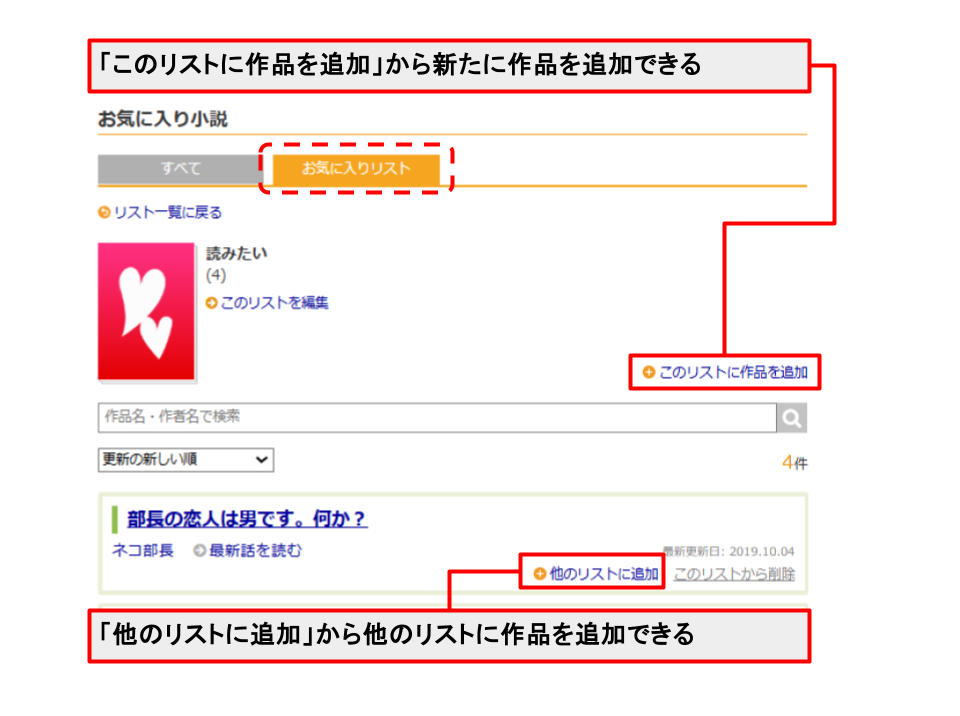 お気に入りリストに作品を追加する方法2